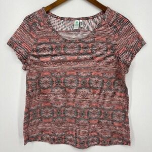 Aventura T-Shirt Women's M Orange Striped Floral Organic Cotton Short Sleeve